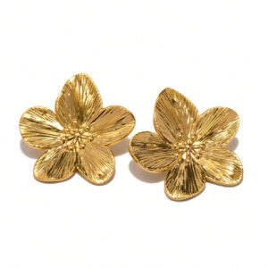 2 pièces Boucles d'oreilles pour femmes en acier inoxydable doré 18 carats avec fleur et trèfle à cinq feuilles, convient pour les cadeaux, les fêtes et la Saint-Valentin pour les équipes