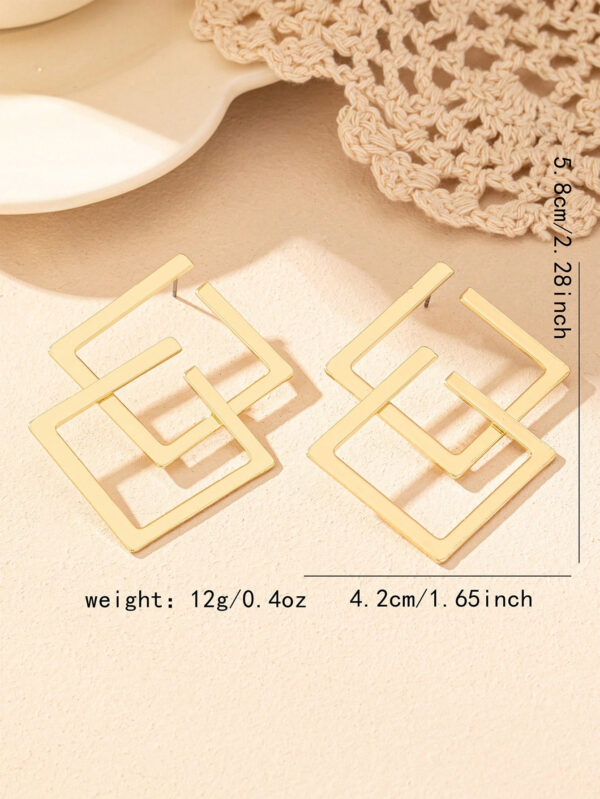 1 paire Boucles d'oreilles rétro exagérées à pendentif carré creux géométrique pour femmes, style européen et américain – Image 7