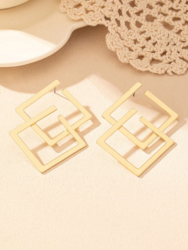1 paire Boucles d'oreilles rétro exagérées à pendentif carré creux géométrique pour femmes, style européen et américain – Image 8
