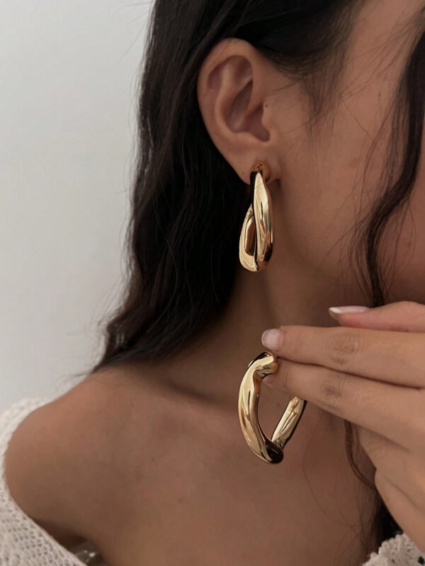1 paire Boucles d'oreilles géométriques asymétriques rétro en métal en forme de vague et de cercle