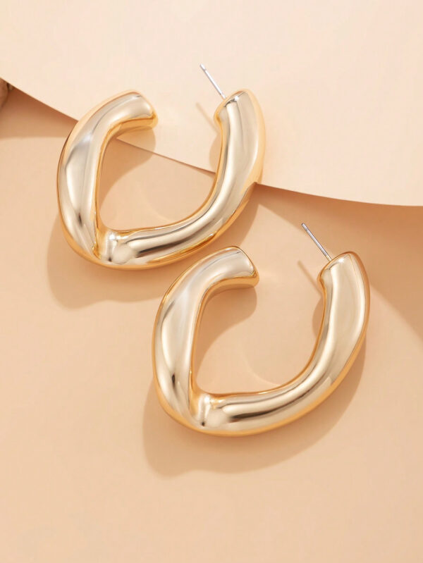 1 paire Boucles d'oreilles géométriques asymétriques rétro en métal en forme de vague et de cercle – Image 7