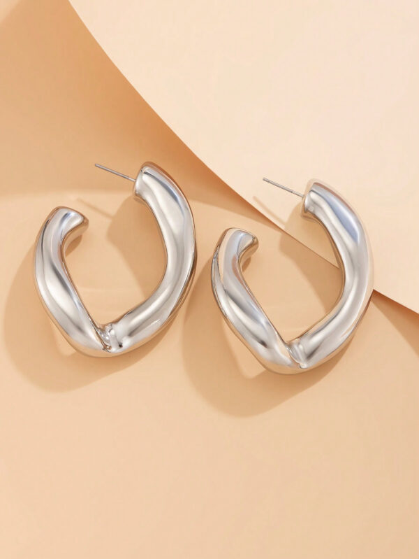 1 paire Boucles d'oreilles géométriques asymétriques rétro en métal en forme de vague et de cercle – Image 9