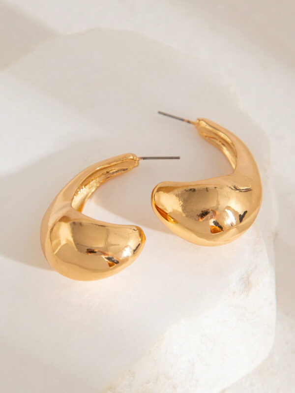 1 paire Boucles d'oreilles géométriques asymétriques rétro en métal en forme de vague et de cercle – Image 11
