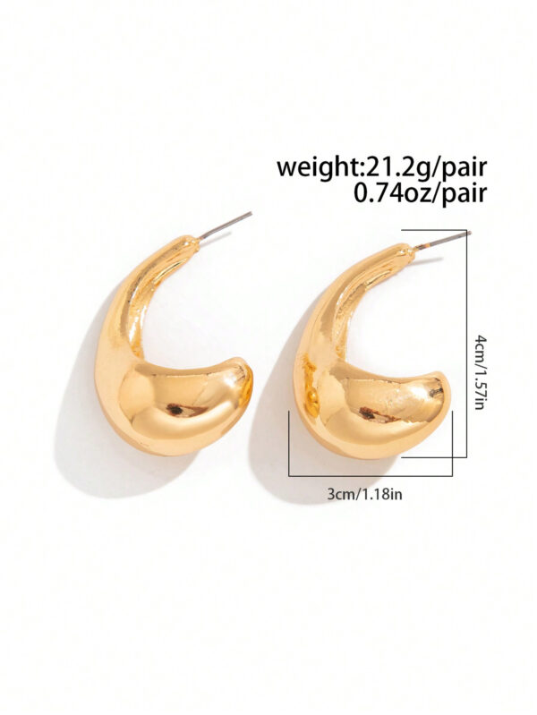 1 paire Boucles d'oreilles géométriques asymétriques rétro en métal en forme de vague et de cercle – Image 13