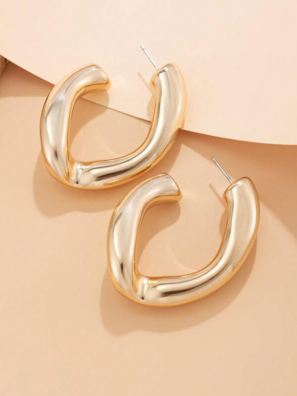 1 paire Boucles d'oreilles géométriques asymétriques rétro en métal en forme de vague et de cercle – Image 16