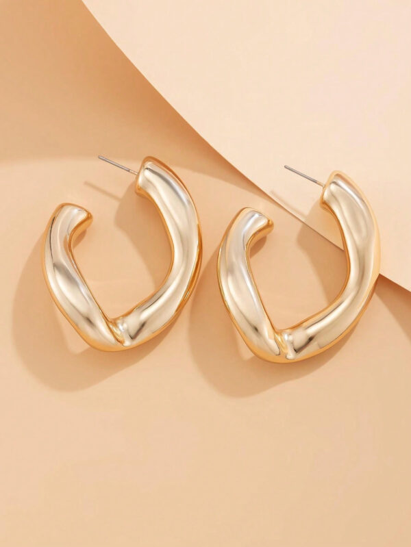1 paire Boucles d'oreilles géométriques asymétriques rétro en métal en forme de vague et de cercle – Image 18