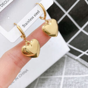 2 pièces Boucles d'oreilles pendantes en forme de cœur épaisses en acier inoxydable plaqué or 18 carats, cadeau pour femme pour la Saint-Valentin