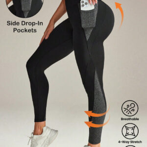 Exploreva Leggings de sport pour femmes, ajustement mince avec blocs de couleur, pour un port quotidien