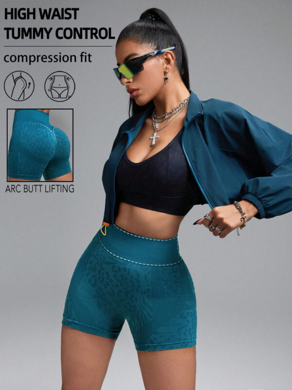 Innovista Short legging de sport sans couture taille haute texture léopard pour femmes, contrôle du ventre et levage des fesses, short gaine, short de cyclisme extensible, gym, vert foncé
