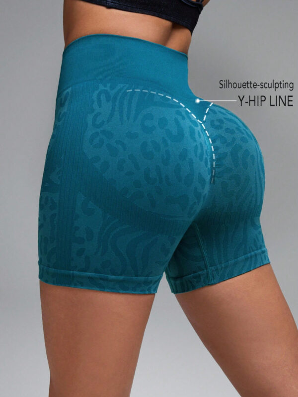 Innovista Short legging de sport sans couture taille haute texture léopard pour femmes, contrôle du ventre et levage des fesses, short gaine, short de cyclisme extensible, gym, vert foncé – Image 3