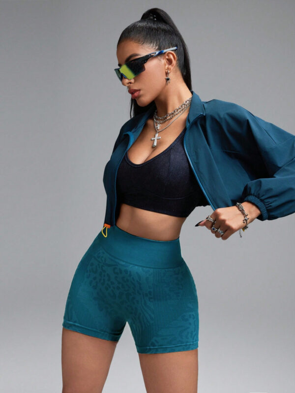 Innovista Short legging de sport sans couture taille haute texture léopard pour femmes, contrôle du ventre et levage des fesses, short gaine, short de cyclisme extensible, gym, vert foncé – Image 8