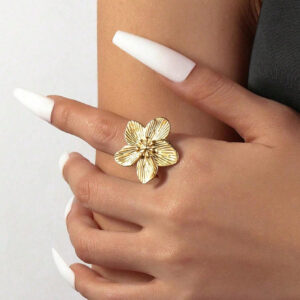 Onelike 1 pièce Fleur jaune or exagérée à la mode, convenant pour les femmes pour assortir les vêtements ou comme bague ouverte décorative pour les cadeaux de la Saint-Valentin