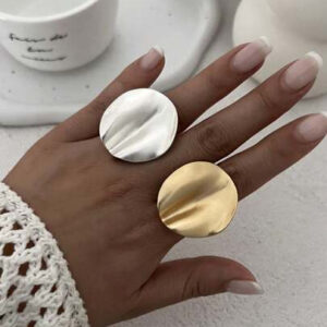 1 pièce Bague réglable semi-circulaire ouverte exagérée minimaliste brillante, accessoire de bijoux pour femmes