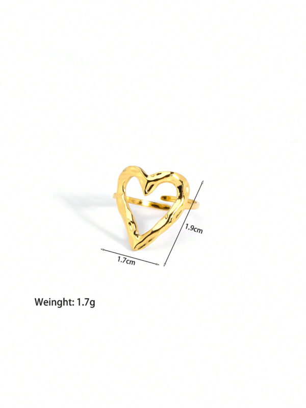 1 pièce Bague en acier inoxydable à la mode, exquise et romantique avec texture martelée en forme de cœur ajourée en 18 carats, pour la Saint-Valentin, le carnaval, le Nouvel An, les fêtes et le port quotidien pour femmes – Image 7