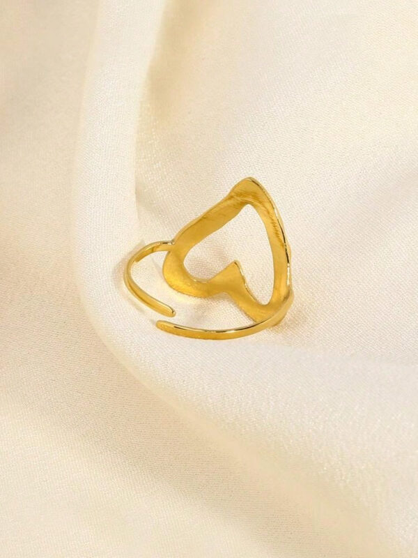 1 pièce Bague en acier inoxydable à la mode, exquise et romantique avec texture martelée en forme de cœur ajourée en 18 carats, pour la Saint-Valentin, le carnaval, le Nouvel An, les fêtes et le port quotidien pour femmes – Image 10