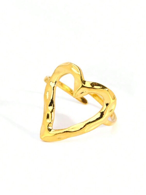 1 pièce Bague en acier inoxydable à la mode, exquise et romantique avec texture martelée en forme de cœur ajourée en 18 carats, pour la Saint-Valentin, le carnaval, le Nouvel An, les fêtes et le port quotidien pour femmes – Image 13