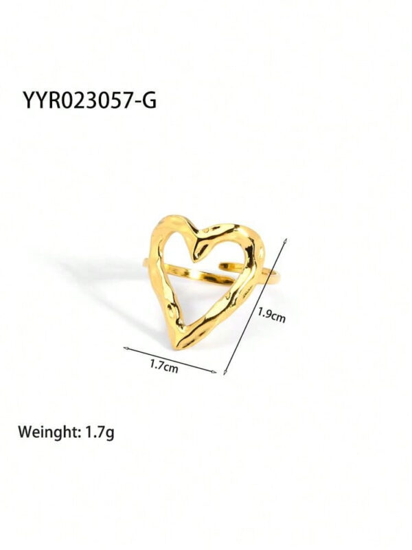 1 pièce Bague en acier inoxydable à la mode, exquise et romantique avec texture martelée en forme de cœur ajourée en 18 carats, pour la Saint-Valentin, le carnaval, le Nouvel An, les fêtes et le port quotidien pour femmes – Image 14
