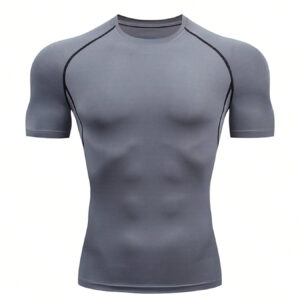 Top de compression style petit ami pour hommes pour le sport et la remise en forme, ajusté, respirant, col rond, manches courtes, couleur unie pour l'entraînement, la course à pied et la gym. Vêtements de base de style petit ami pour hommes, printemps, t-shirt de compression