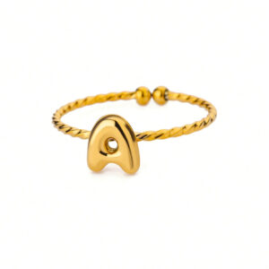 1 pièce Bague à lettre en acier inoxydable avec bulle Épais pour femmes, bague initiale plaquée or 18K, bijoux esthétiques cadeau