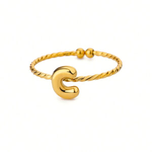 1 pièce Bague à lettre en acier inoxydable avec bulle Épais pour femmes, bague initiale plaquée or 18K, bijoux esthétiques cadeau