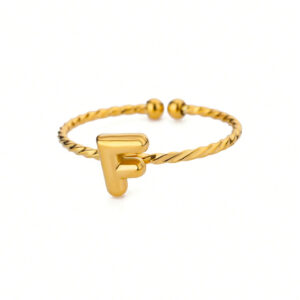 1 pièce Bague à lettre en acier inoxydable avec bulle Épais pour femmes, bague initiale plaquée or 18K, bijoux esthétiques cadeau