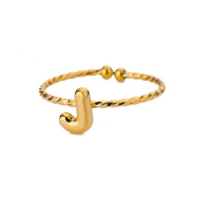 1 pièce Bague à lettre en acier inoxydable avec bulle Épais pour femmes, bague initiale plaquée or 18K, bijoux esthétiques cadeau