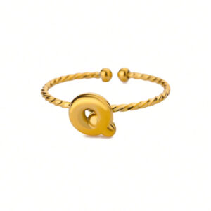 1 pièce Bague à lettre en acier inoxydable avec bulle Épais pour femmes, bague initiale plaquée or 18K, bijoux esthétiques cadeau