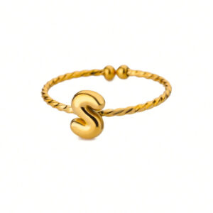 1 pièce Bague à lettre en acier inoxydable avec bulle Épais pour femmes, bague initiale plaquée or 18K, bijoux esthétiques cadeau