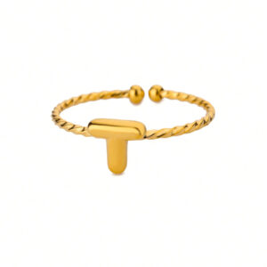 1 pièce Bague à lettre en acier inoxydable avec bulle Épais pour femmes, bague initiale plaquée or 18K, bijoux esthétiques cadeau