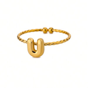 1 pièce Bague à lettre en acier inoxydable avec bulle Épais pour femmes, bague initiale plaquée or 18K, bijoux esthétiques cadeau