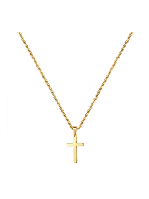 1 pièce Nouvelle mode Pendentif croix en acier inoxydable plaqué or 18K avec chaîne en corde tordue, convenable pour un bijou de port quotidien pour hommes et comme cadeau