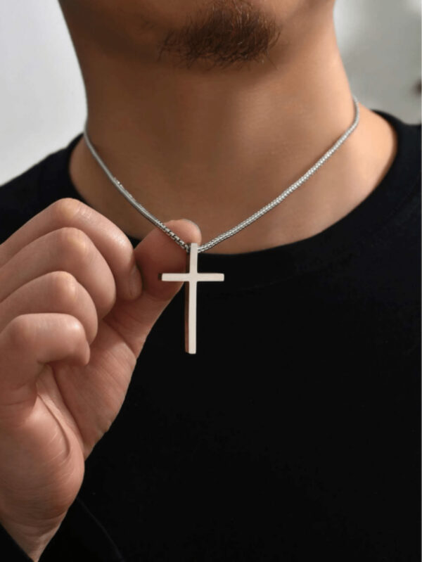 1 pièce Nouvelle mode Pendentif croix en acier inoxydable plaqué or 18K avec chaîne en corde tordue, convenable pour un bijou de port quotidien pour hommes et comme cadeau – Image 3