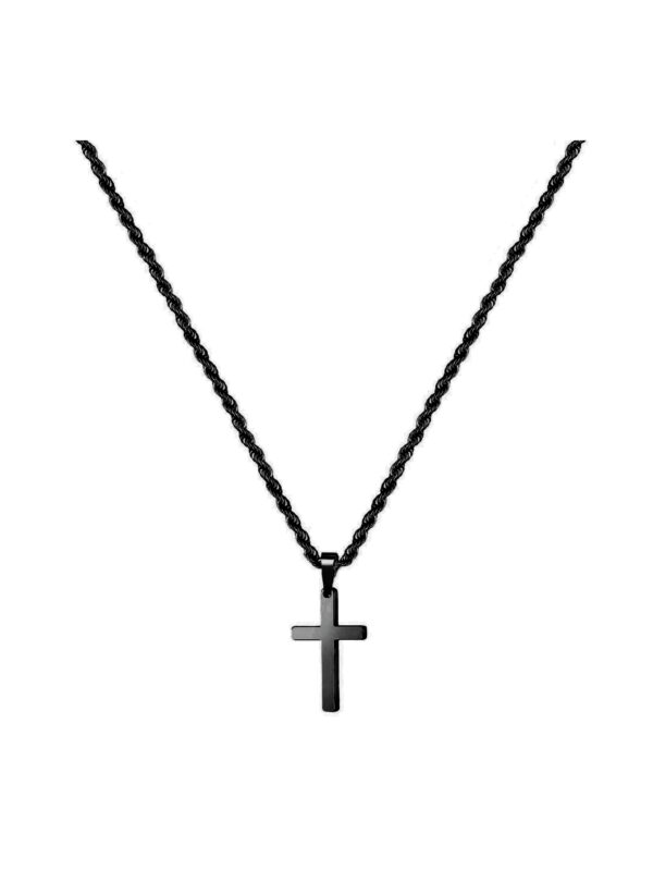 1 pièce Nouvelle mode Pendentif croix en acier inoxydable plaqué or 18K avec chaîne en corde tordue, convenable pour un bijou de port quotidien pour hommes et comme cadeau – Image 4