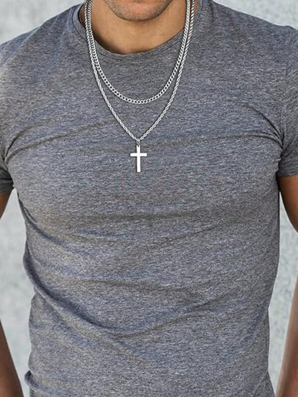 1 pièce Nouvelle mode Pendentif croix en acier inoxydable plaqué or 18K avec chaîne en corde tordue, convenable pour un bijou de port quotidien pour hommes et comme cadeau – Image 5