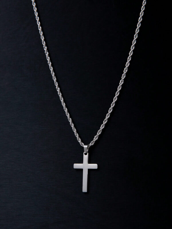 1 pièce Nouvelle mode Pendentif croix en acier inoxydable plaqué or 18K avec chaîne en corde tordue, convenable pour un bijou de port quotidien pour hommes et comme cadeau – Image 2