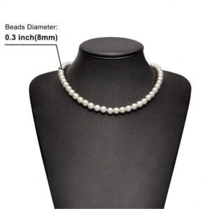 1 pièce Collier de perles synthétiques blanches, chaîne de clavicule perlée pour hommes, cadeau de festival parfait pour le petit ami en été