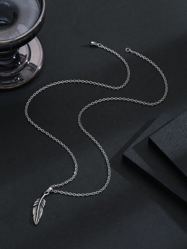 1 pièce Collier de style géométrique en acier inoxydable avec accessoire de charme pour homme, style punk vintage à plumes, mode hip hop de rue, cadeau de bijoux et look élégant – Image 3