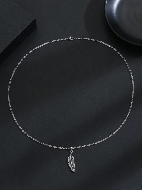 1 pièce Collier de style géométrique en acier inoxydable avec accessoire de charme pour homme, style punk vintage à plumes, mode hip hop de rue, cadeau de bijoux et look élégant – Image 4