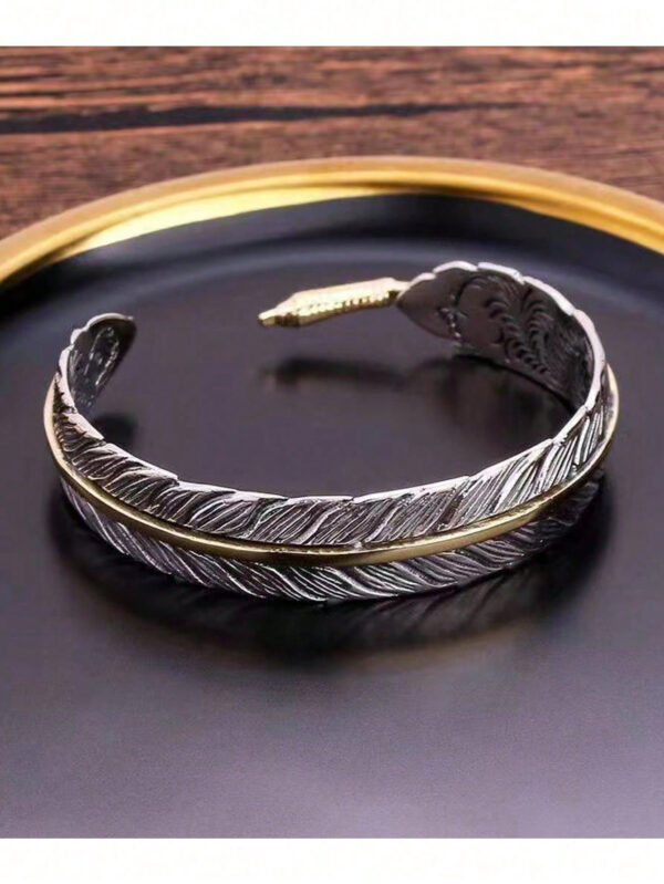 Bracelet Vintage Pour Hommes, Design Créatif En Plumes, Ouvert Et Réglable, 1 Pièce – Image 2