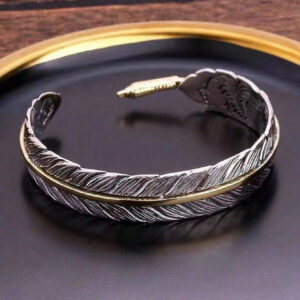 Bracelet Vintage Pour Hommes, Design Créatif En Plumes, Ouvert Et Réglable, 1 Pièce