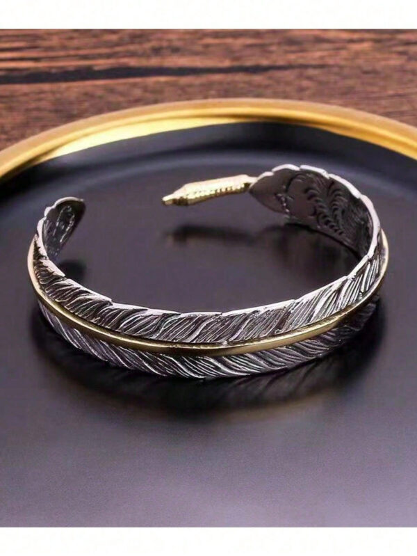 Bracelet Vintage Pour Hommes, Design Créatif En Plumes, Ouvert Et Réglable, 1 Pièce – Image 9