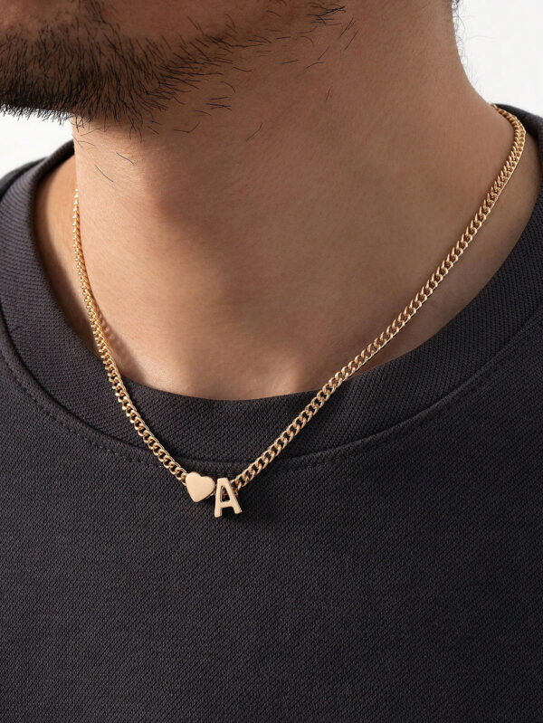 1 pièce Pendentif de collier pour hommes minimaliste avec motif de cœur et lettre en métal, Valentin