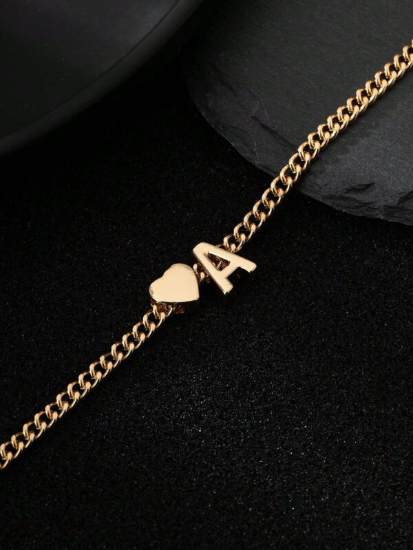 1 pièce Pendentif de collier pour hommes minimaliste avec motif de cœur et lettre en métal, Valentin – Image 2