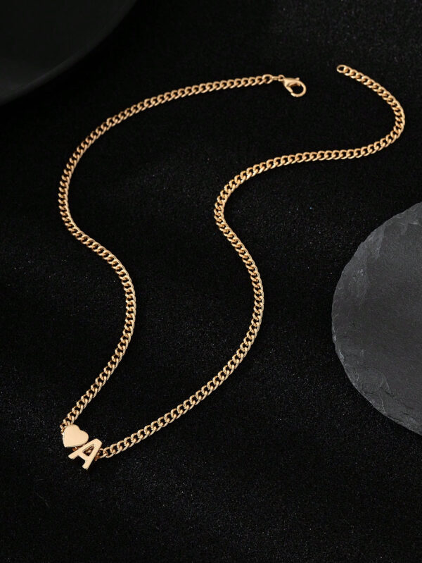 1 pièce Pendentif de collier pour hommes minimaliste avec motif de cœur et lettre en métal, Valentin – Image 4