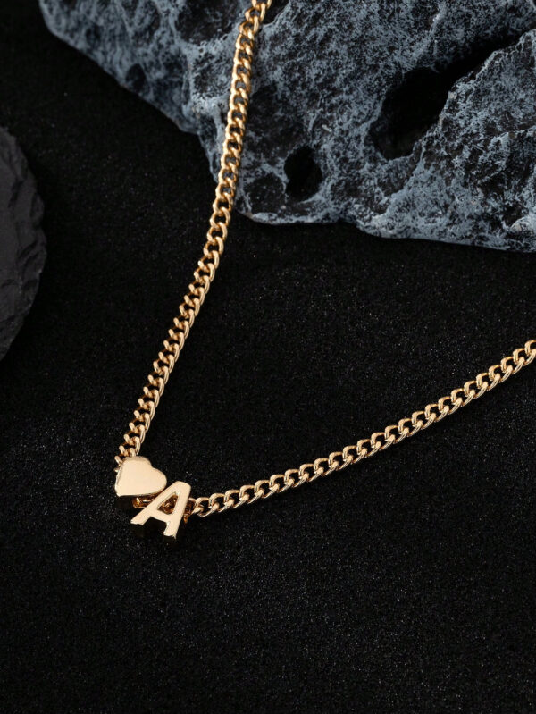 1 pièce Pendentif de collier pour hommes minimaliste avec motif de cœur et lettre en métal, Valentin – Image 5