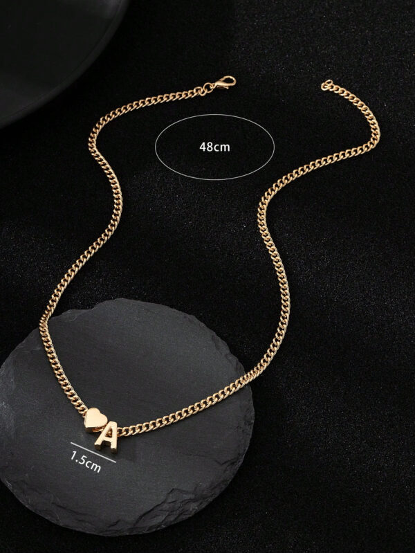 1 pièce Pendentif de collier pour hommes minimaliste avec motif de cœur et lettre en métal, Valentin – Image 6