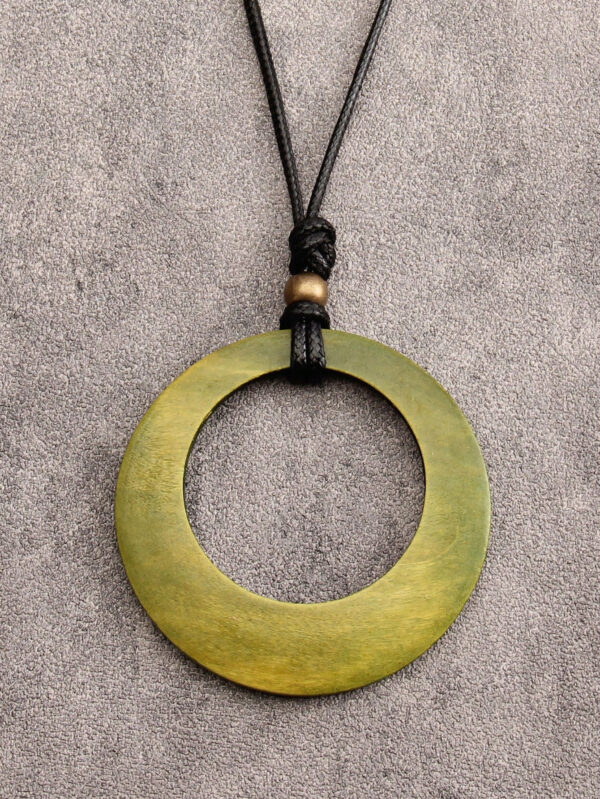 1 pièce Collier long avec pendentif en bois rétro à motif géométrique circulaire, collier en corde de cire de style élégant bohème pour hommes, chaîne pour pull, cadeau de festival – Image 4