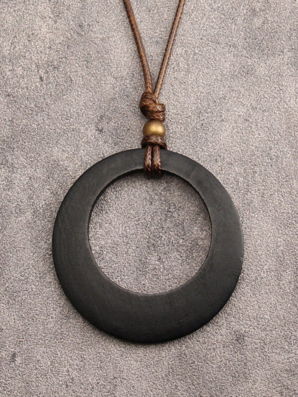 1 pièce Collier long avec pendentif en bois rétro à motif géométrique circulaire, collier en corde de cire de style élégant bohème pour hommes, chaîne pour pull, cadeau de festival – Image 8