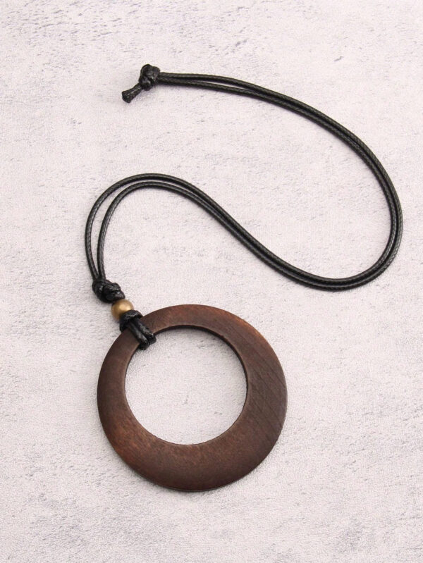 1 pièce Collier long avec pendentif en bois rétro à motif géométrique circulaire, collier en corde de cire de style élégant bohème pour hommes, chaîne pour pull, cadeau de festival – Image 12