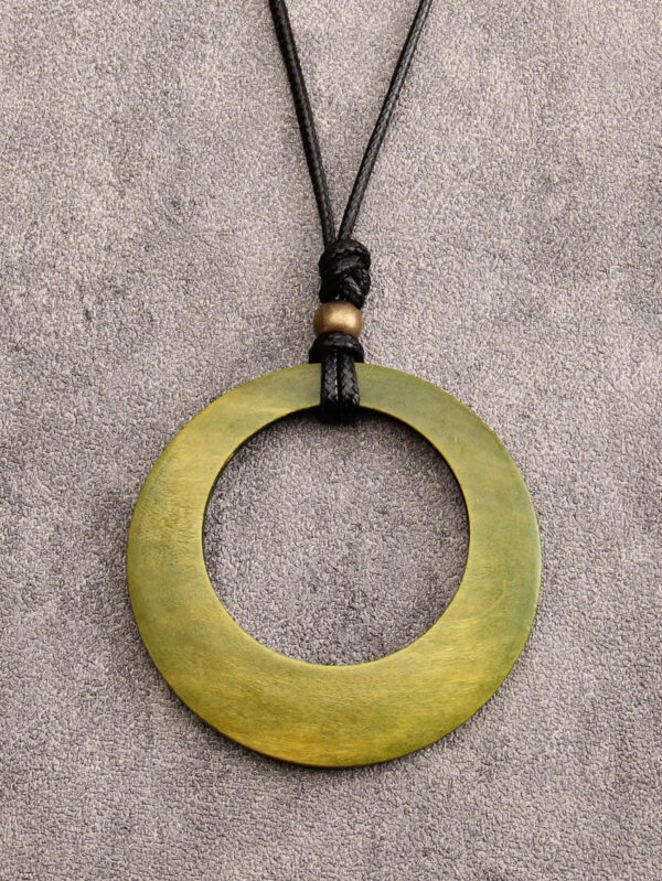 1 pièce Collier long avec pendentif en bois rétro à motif géométrique circulaire, collier en corde de cire de style élégant bohème pour hommes, chaîne pour pull, cadeau de festival – Image 14